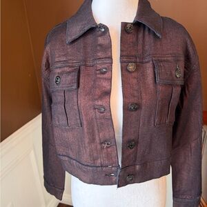 Juicy Couture Maroon and Black Metallic Cropped Denim Jacket Size XS NWT